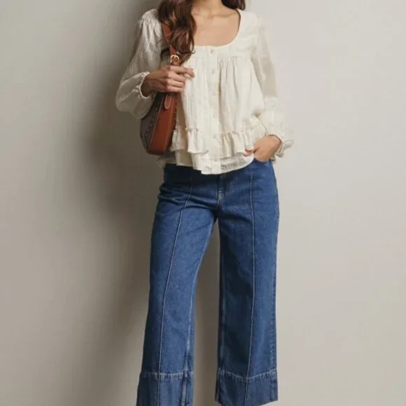 Ruffle Hem Peasant Blouse in Ecru - Picture 10 of 16